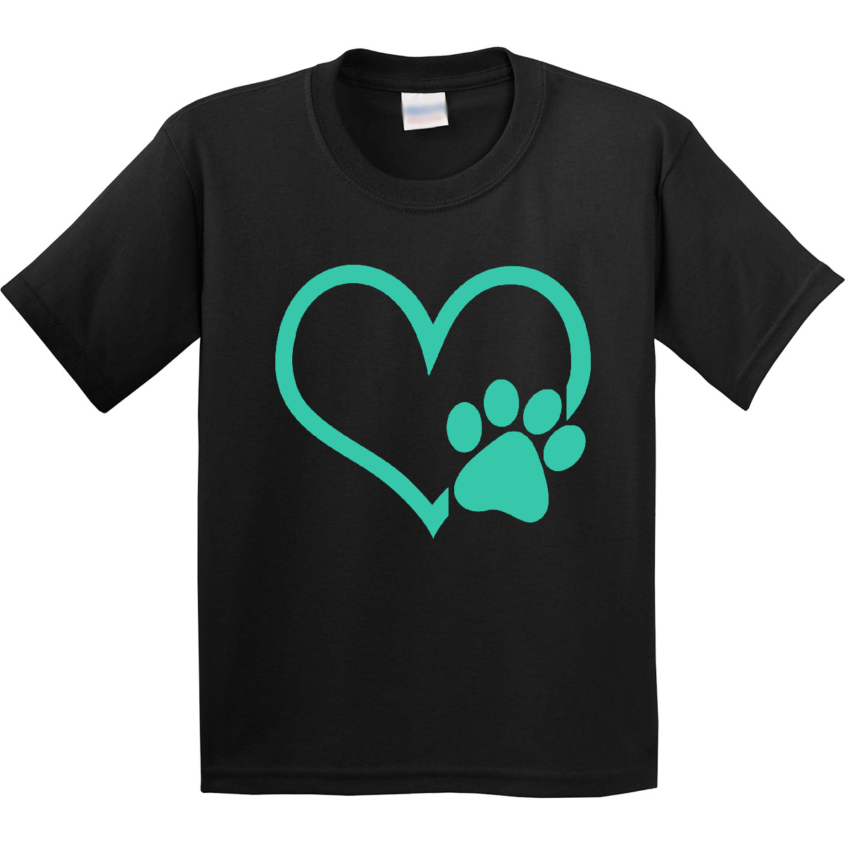Inktastic Teal Heart With Paw Print Youth T-Shirt Boodlebug Graphics Pets Cat - Picture 2 of 4