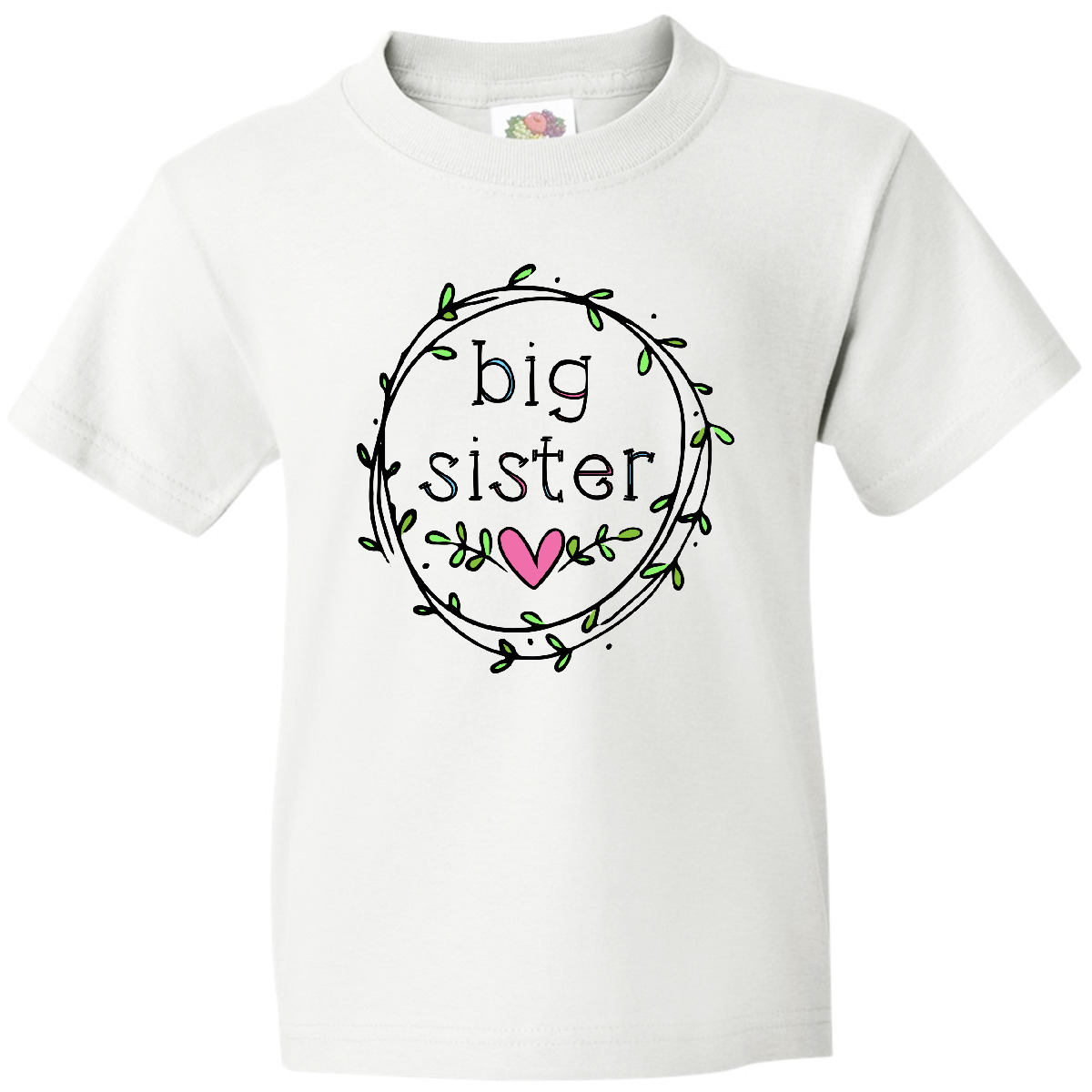 Inktastic Big Sister Leaves, Circle, Heart Youth T-Shirt Siblings Sisters Girl - Picture 7 of 7