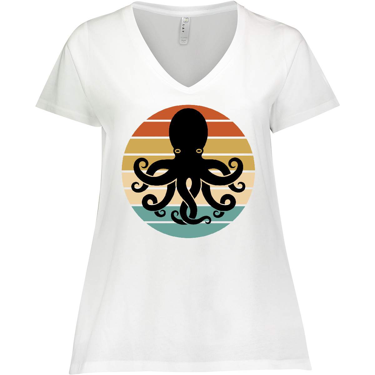 Inktastic Octopus Retro Vintage Sunset Women's Plus Size V-Neck Icon Apparel Hws - Picture 3 of 3