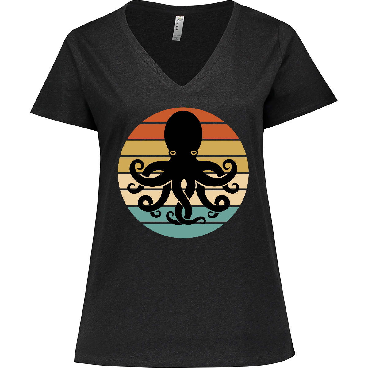 Inktastic Octopus Retro Vintage Sunset Women's Plus Size V-Neck Icon Apparel Hws - Picture 2 of 3