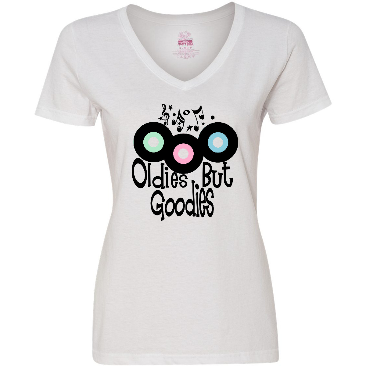 Inktastic Oldies But Goodies Records And Music Notes Women's V-Neck T-Shirt Old - Picture 4 of 4