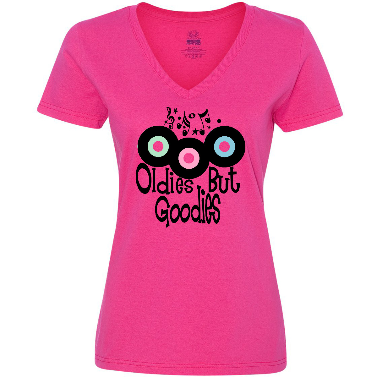 Inktastic Oldies But Goodies Records And Music Notes Women's V-Neck T-Shirt Old - Picture 2 of 4