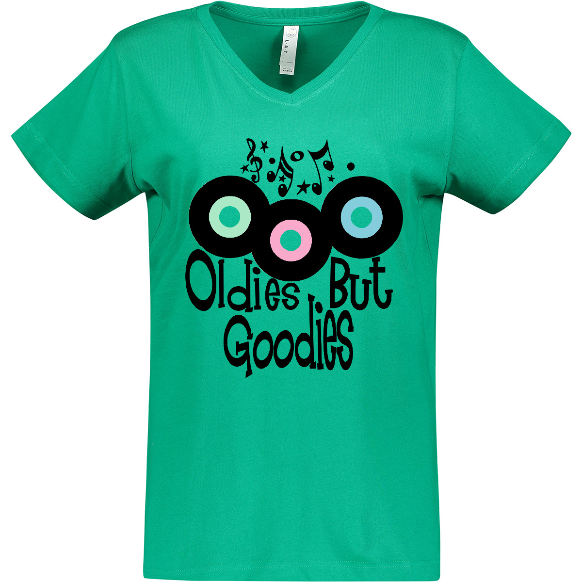 Inktastic Oldies But Goodies Records And Music Notes Women's V-Neck T-Shirt Old - Picture 3 of 4