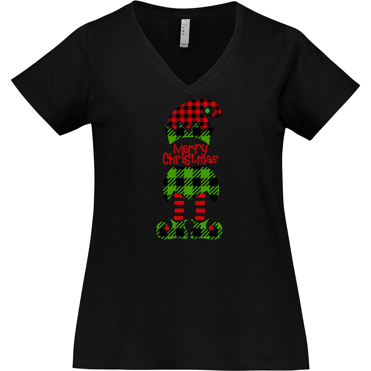 Inktastic Merry Christmas Elf In Red And Green Plaid Women's Plus Size V-Neck