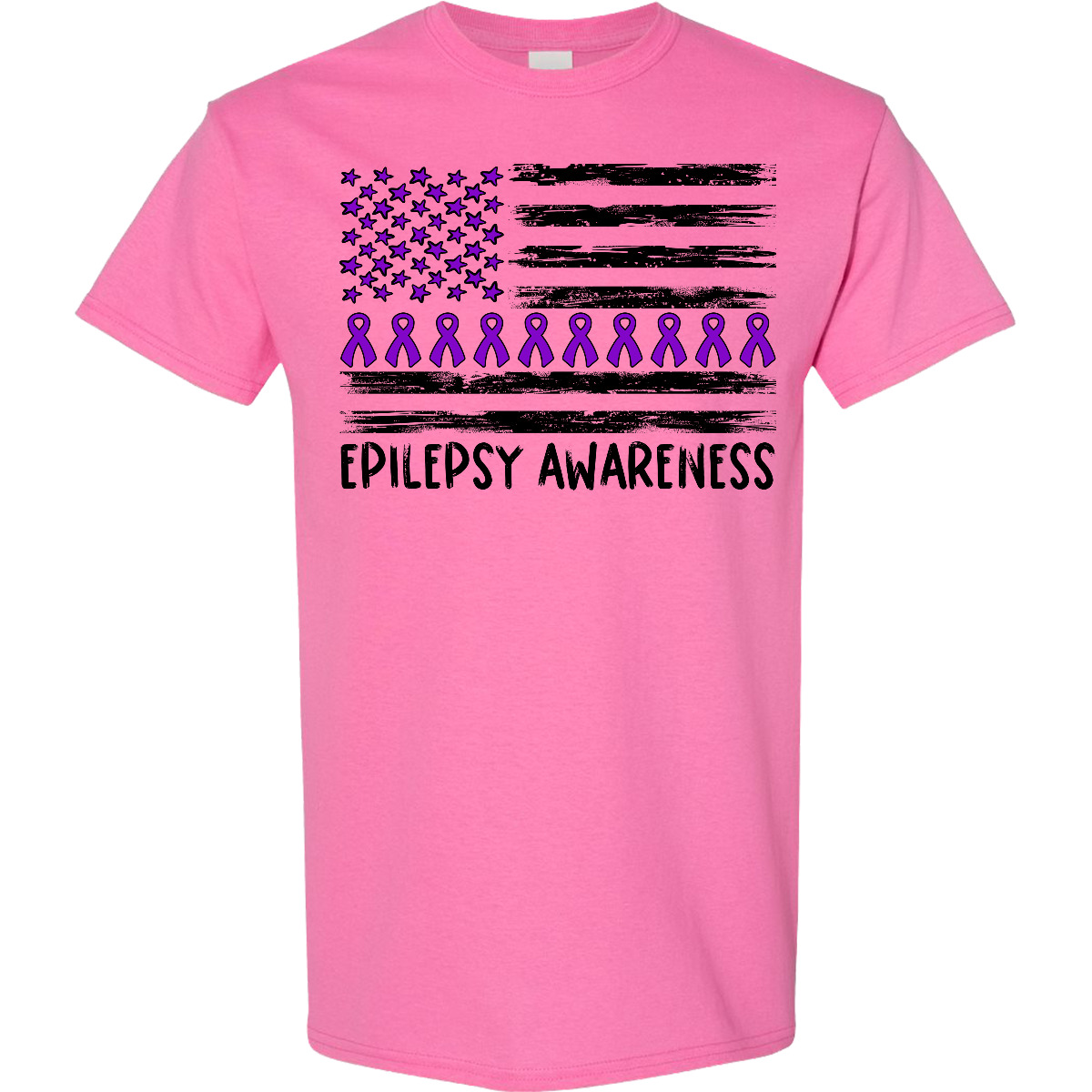 Inktastic Epilepsy Awareness Purple Ribbons And Flag T-Shirt Ribbon Distressed