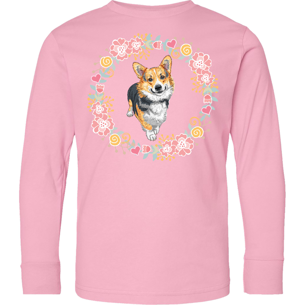 Inktastic Corgi Wreath For Dog Lovers Youth Long Sleeve T-Shirt Puppy Pets Tee - Picture 3 of 4