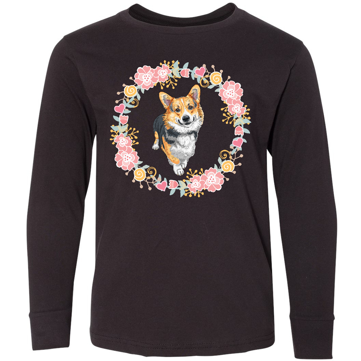 Inktastic Corgi Wreath For Dog Lovers Youth Long Sleeve T-Shirt Puppy Pets Tee - Picture 2 of 4