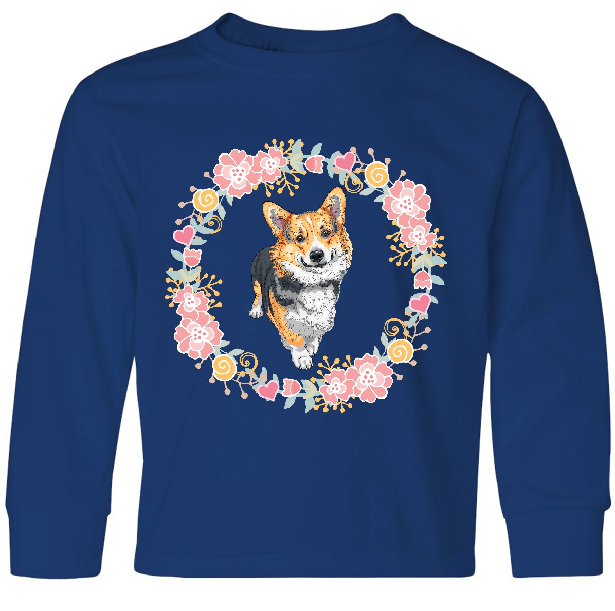 Inktastic Corgi Wreath For Dog Lovers Youth Long Sleeve T-Shirt Puppy Pets Tee - Picture 4 of 4