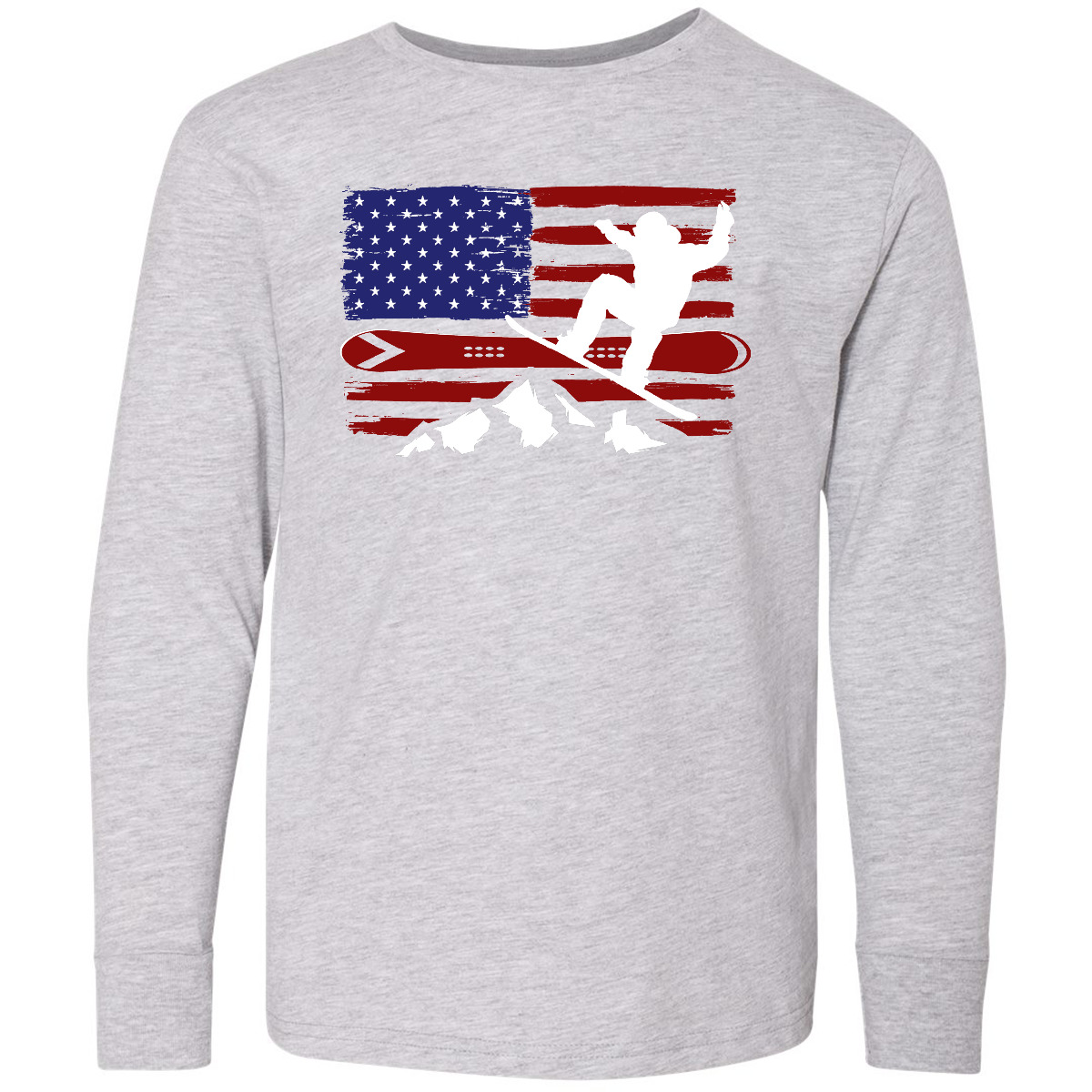Inktastic Snowboarding US Flag Youth Long Sleeve T-Shirt Snowboard Sports Tee - Picture 2 of 3