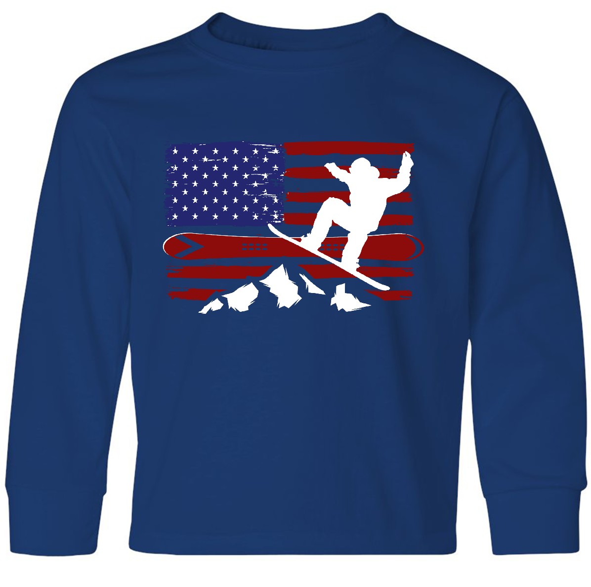 Inktastic Snowboarding US Flag Youth Long Sleeve T-Shirt Snowboard Sports Tee - Picture 3 of 3