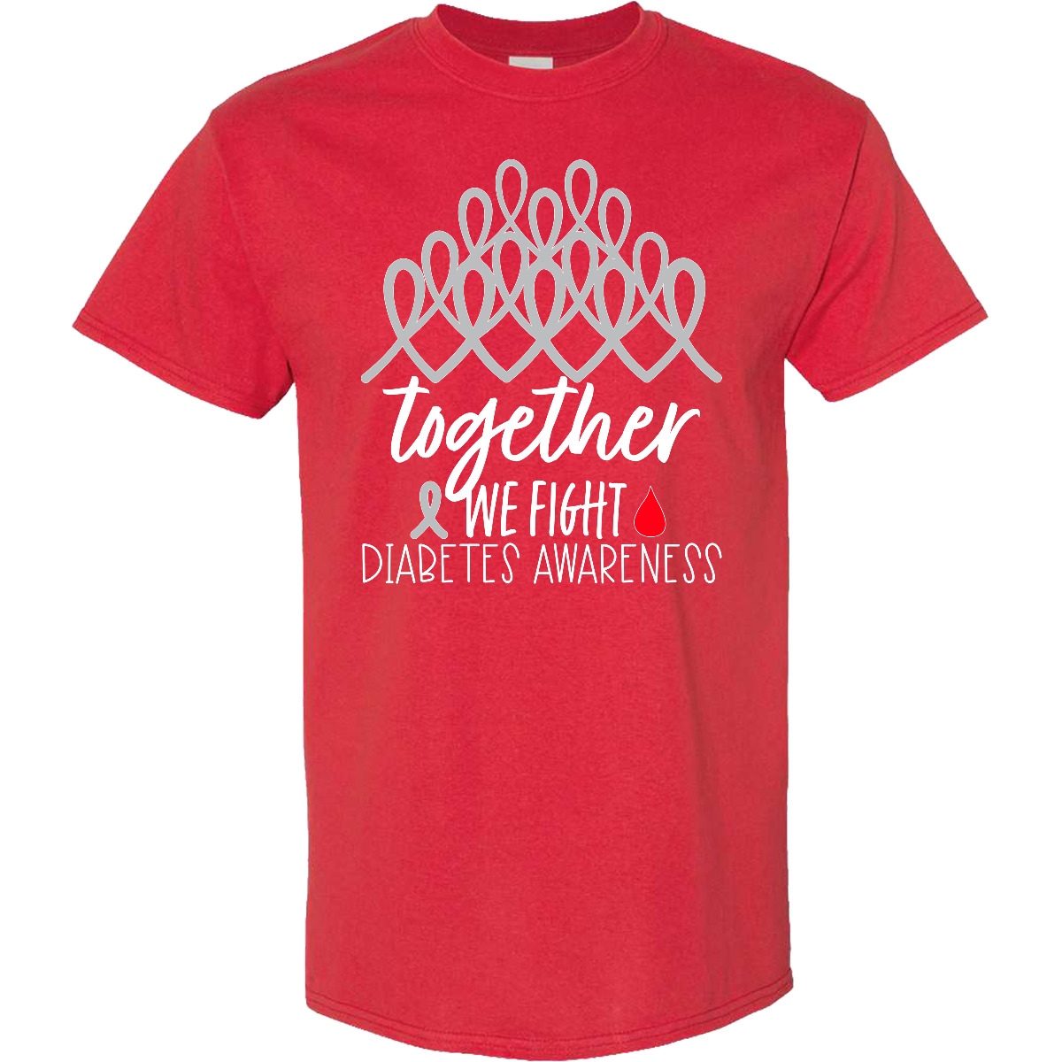 Inktastic Together, We Fight Diabetes Awareness T-Shirt Family Gray Ribbon Blood