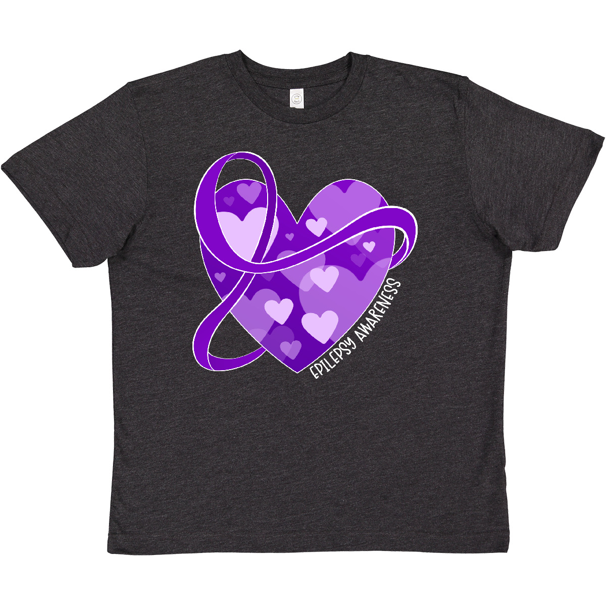 Inktastic Epilepsy Awareness Purple Ribbon Around Heart Youth T-Shirt Support Jc - Picture 6 of 7