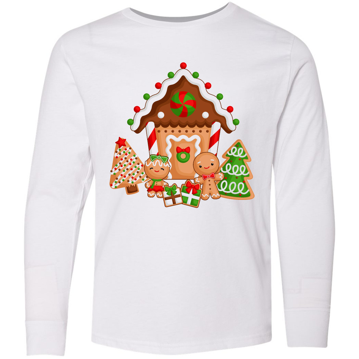 Inktastic Gingerbread House Christmas Youth Long Sleeve T-Shirt Xmas Holidays - Picture 7 of 7