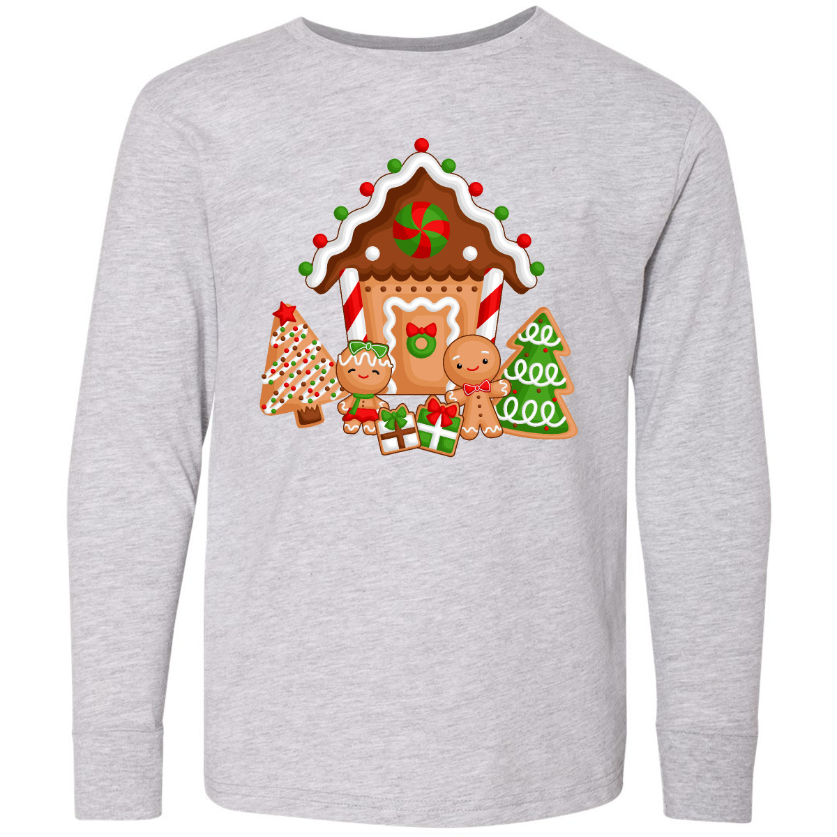 Inktastic Gingerbread House Christmas Youth Long Sleeve T-Shirt Xmas Holidays - Picture 3 of 7