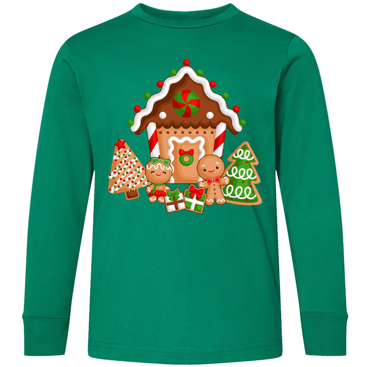 Inktastic Gingerbread House Christmas Youth Long Sleeve T-Shirt Xmas Holidays - Picture 4 of 7