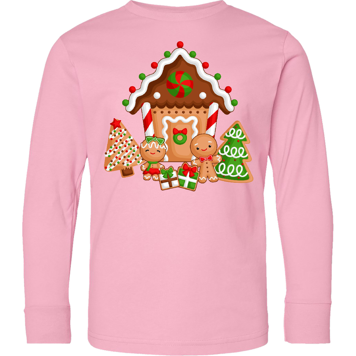 Inktastic Gingerbread House Christmas Youth Long Sleeve T-Shirt Xmas Holidays - Picture 5 of 7