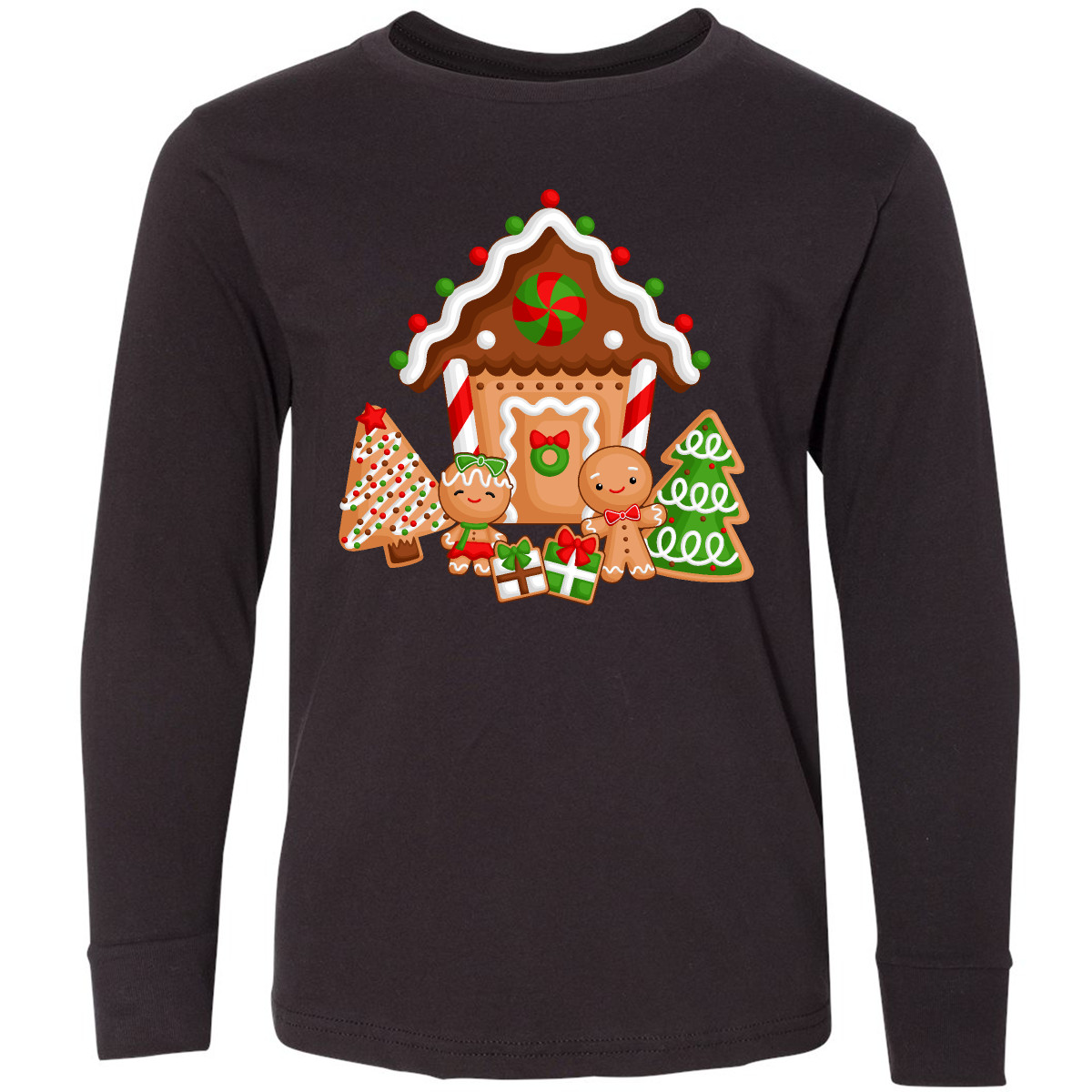 Inktastic Gingerbread House Christmas Youth Long Sleeve T-Shirt Xmas Holidays - Picture 2 of 7