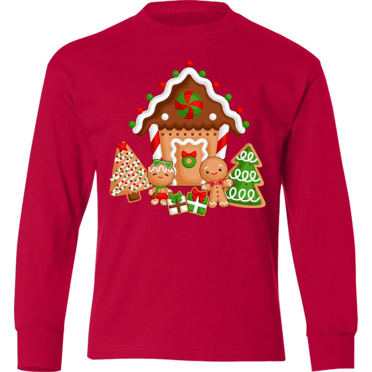 Inktastic Gingerbread House Christmas Youth Long Sleeve T-Shirt Xmas Holidays - Picture 6 of 7
