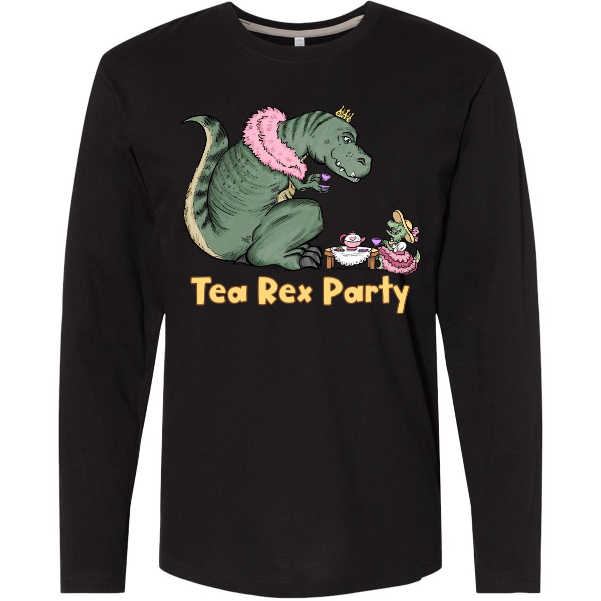Inktastic Funny Tea Rex Party Long Sleeve T-Shirt Dinosaurs T-rex Dino Lovers - Picture 3 of 5