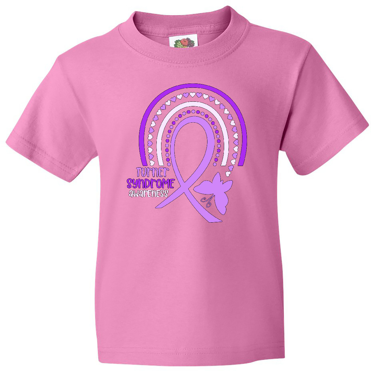 Inktastic Turner Syndrome Awareness Purple Rainbow Ribbon Youth T-Shirt Hearts - Picture 2 of 7