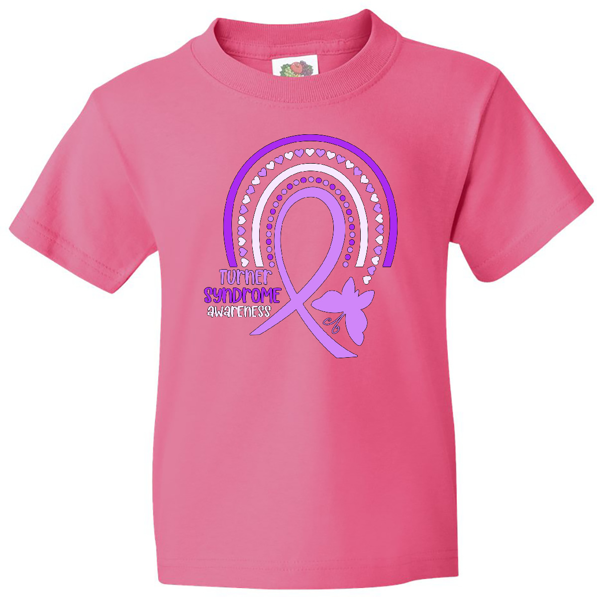 Inktastic Turner Syndrome Awareness Purple Rainbow Ribbon Youth T-Shirt Hearts - Picture 4 of 7
