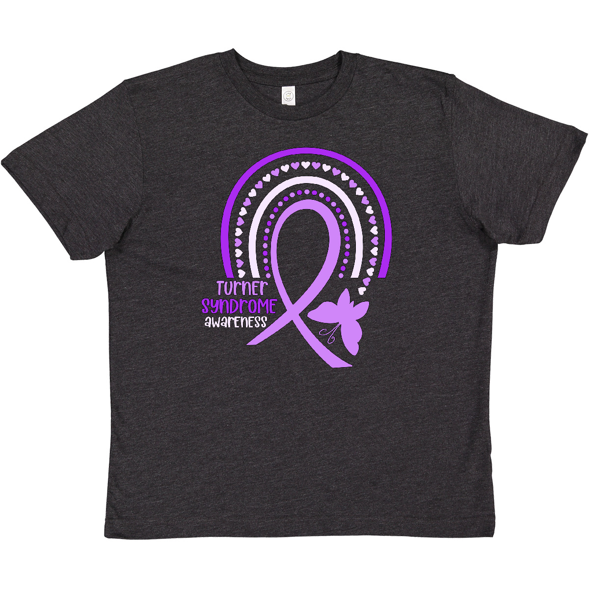Inktastic Turner Syndrome Awareness Purple Rainbow Ribbon Youth T-Shirt Hearts - Picture 5 of 7