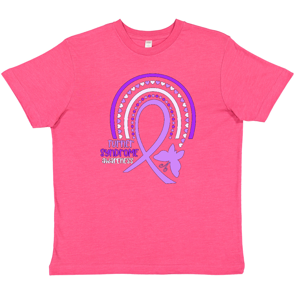 Inktastic Turner Syndrome Awareness Purple Rainbow Ribbon Youth T-Shirt Hearts - Picture 6 of 7