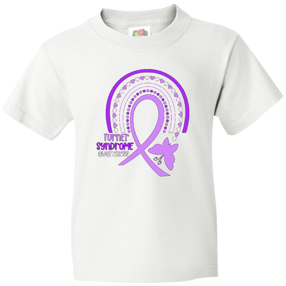 Inktastic Turner Syndrome Awareness Purple Rainbow Ribbon Youth T-Shirt Hearts - Picture 7 of 7