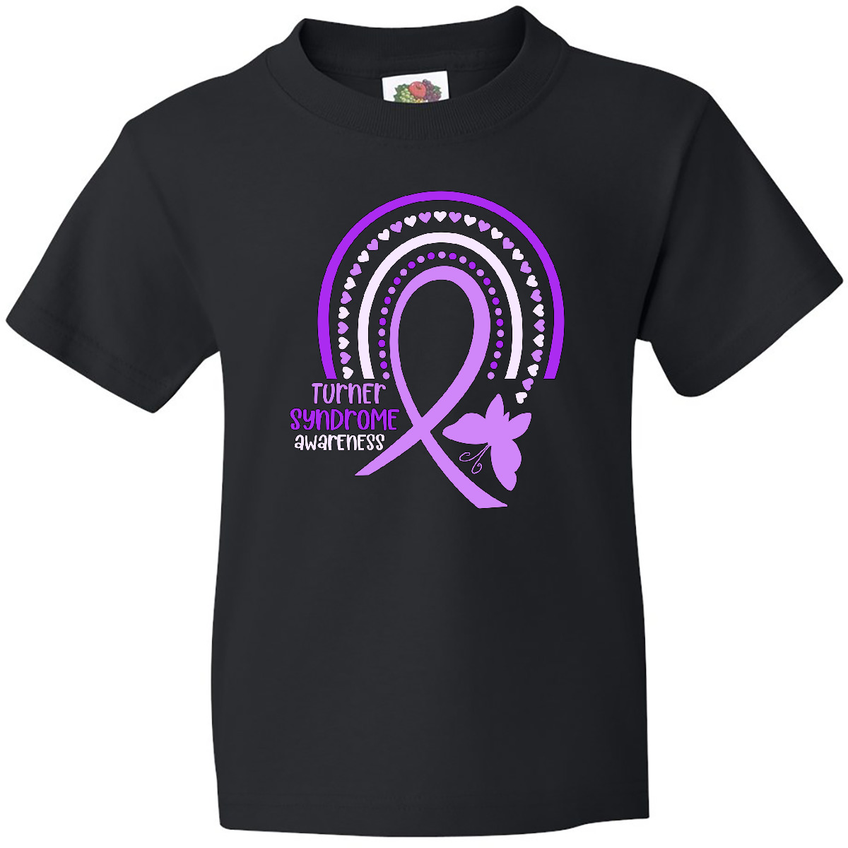 Inktastic Turner Syndrome Awareness Purple Rainbow Ribbon Youth T-Shirt Hearts - Picture 3 of 7