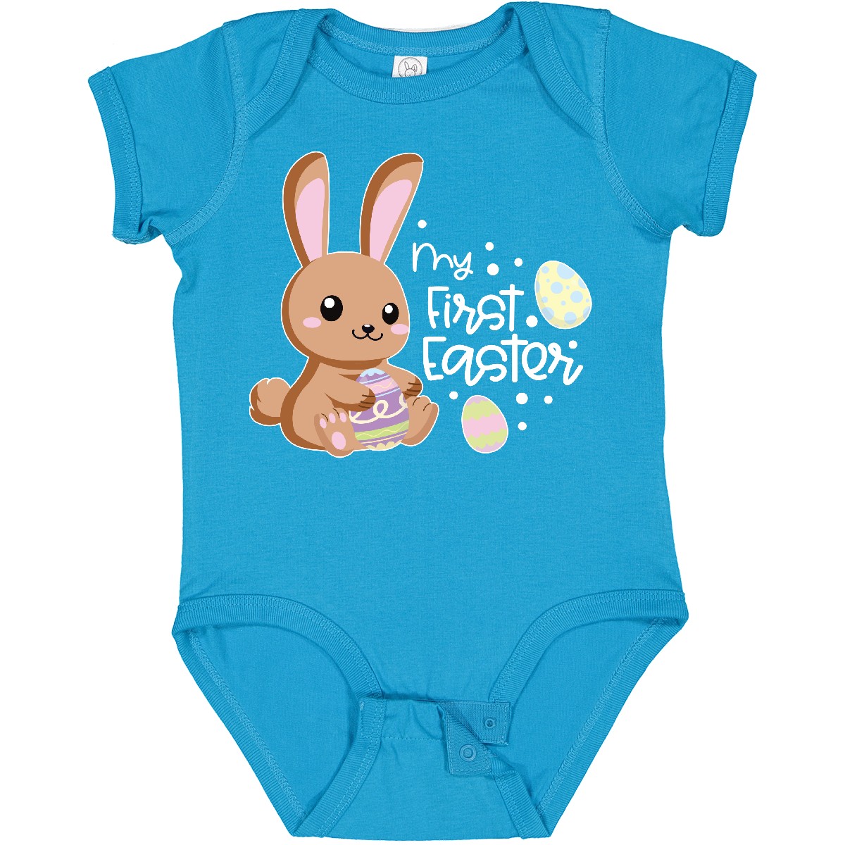 Inktastic My 1st Easter With Cute Brown Bunny And Easter Eggs Baby Bodysuit Kids