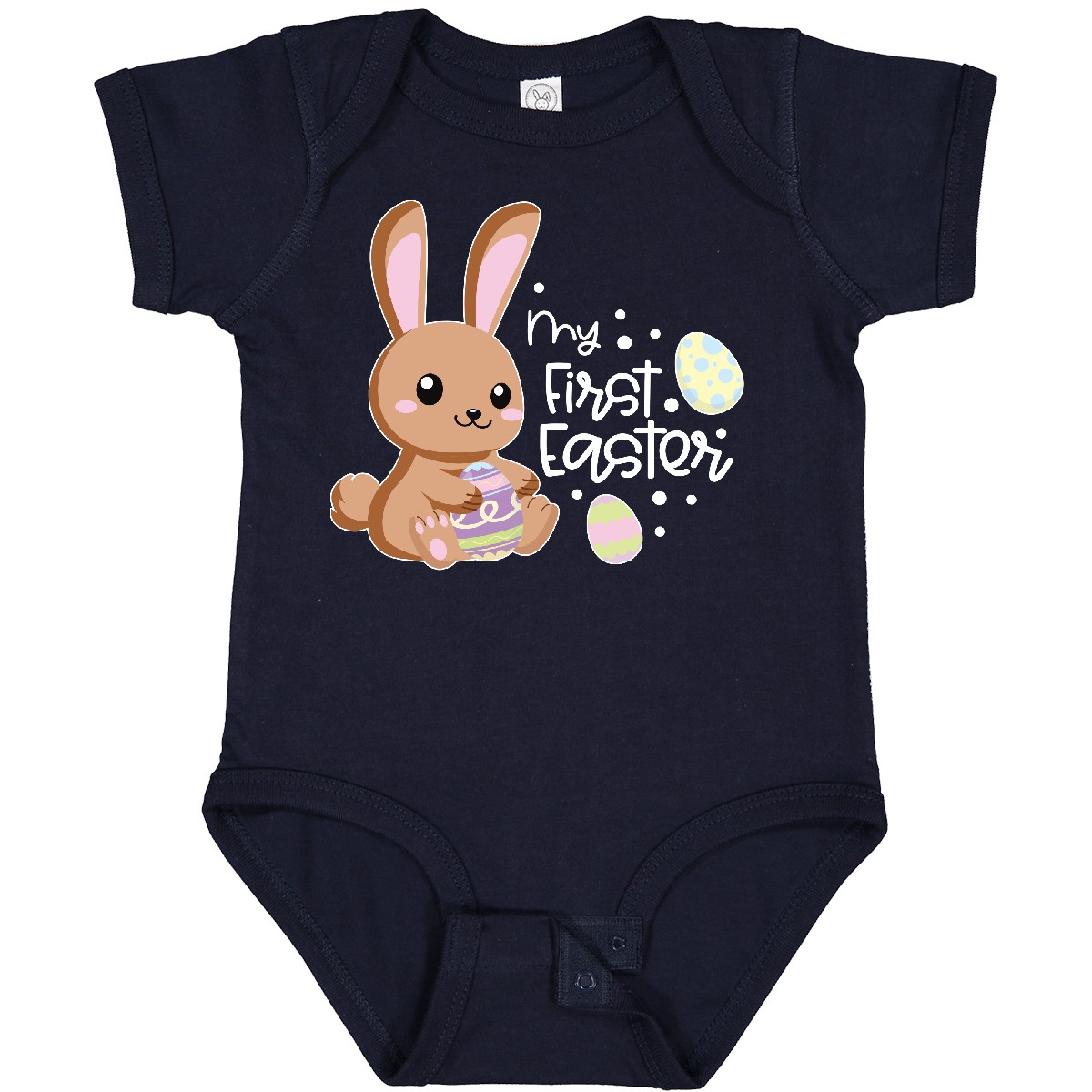 Inktastic My 1st Easter With Cute Brown Bunny And Easter Eggs Baby Bodysuit Kids