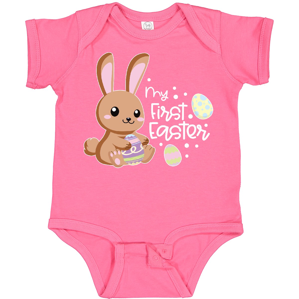 Inktastic My 1st Easter With Cute Brown Bunny And Easter Eggs Baby Bodysuit Kids