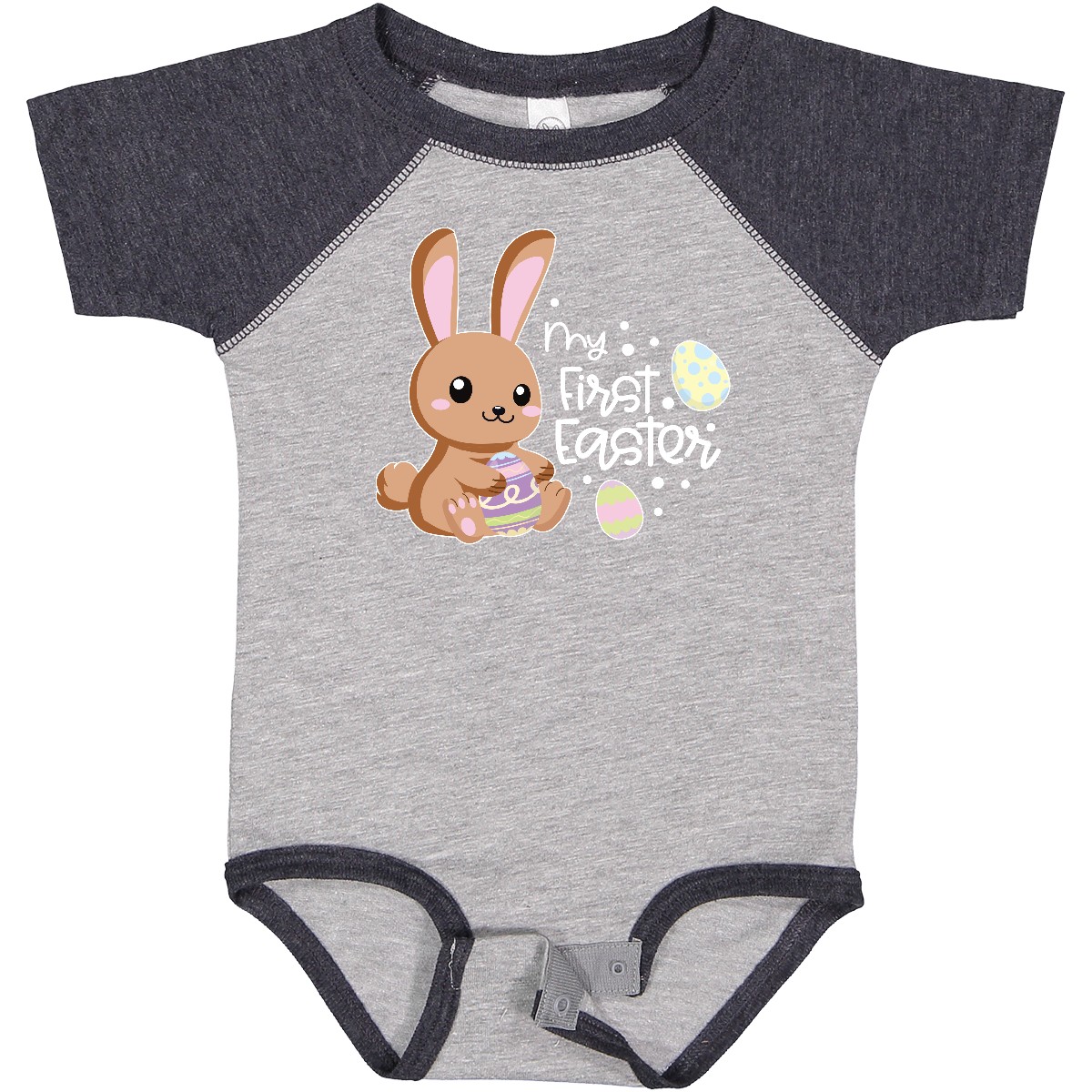 Inktastic My 1st Easter With Cute Brown Bunny And Easter Eggs Baby Bodysuit Kids