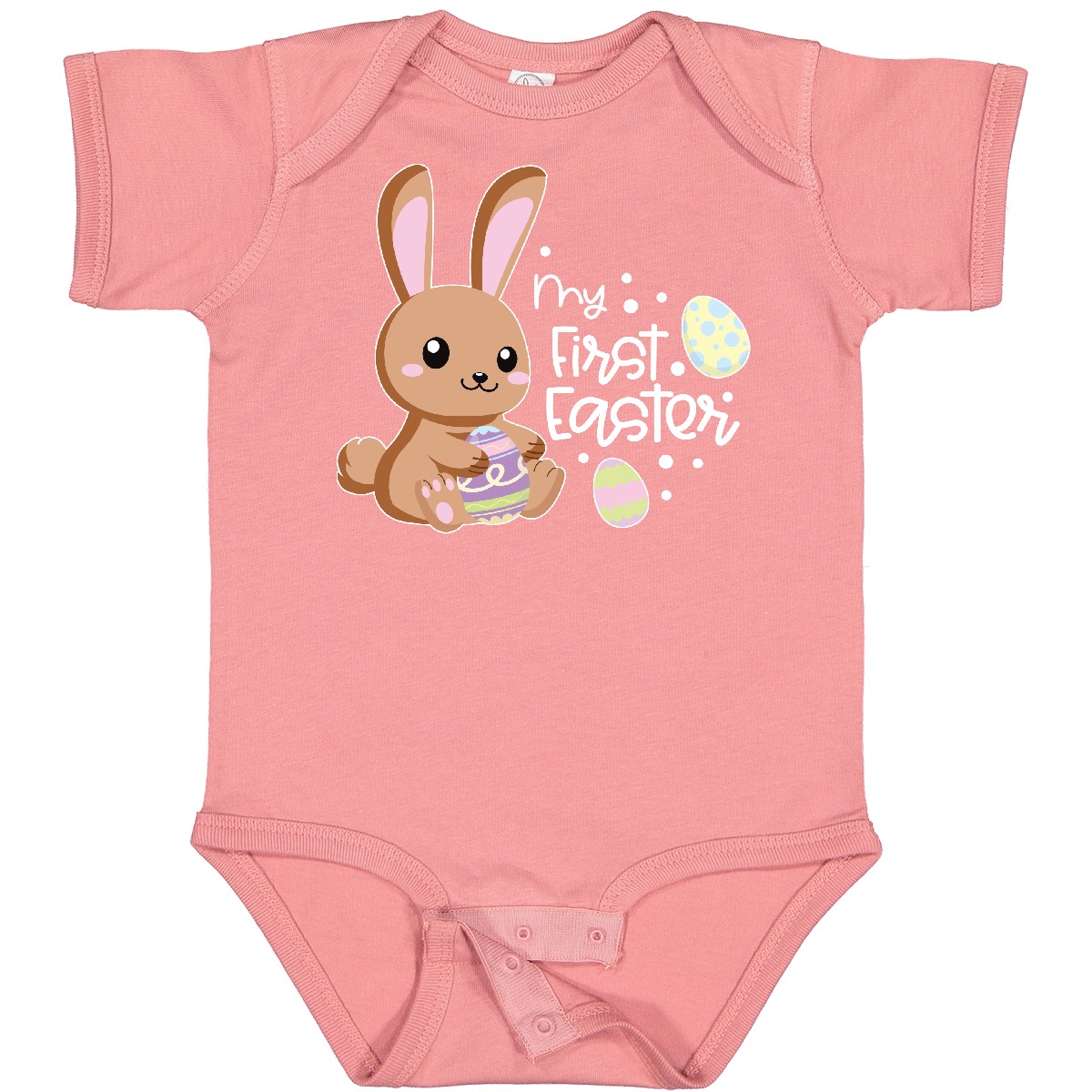 Inktastic My 1st Easter With Cute Brown Bunny And Easter Eggs Baby Bodysuit Kids