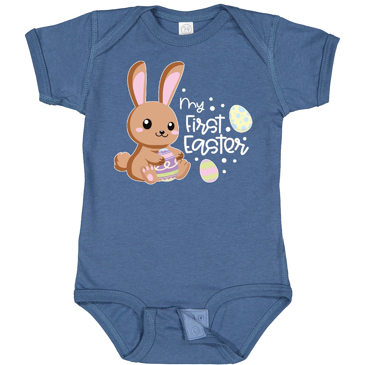 Inktastic My 1st Easter With Cute Brown Bunny And Easter Eggs Baby Bodysuit Kids