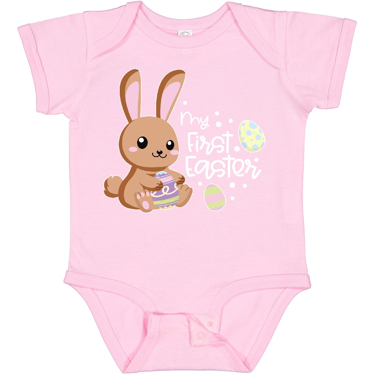 Inktastic My 1st Easter With Cute Brown Bunny And Easter Eggs Baby Bodysuit Kids