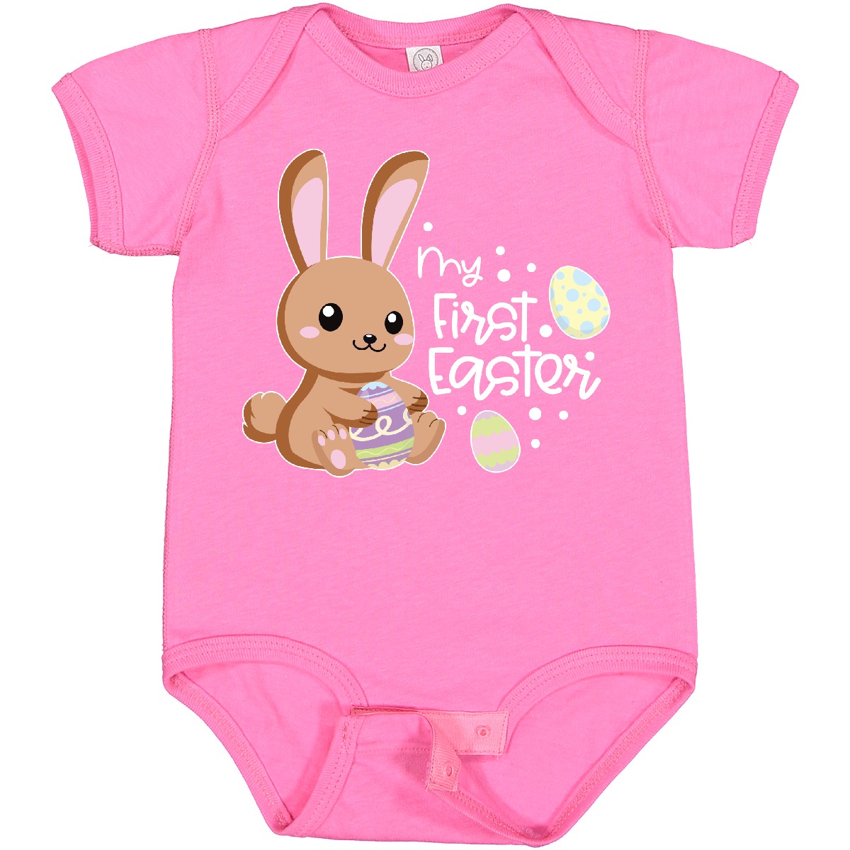 Inktastic My 1st Easter With Cute Brown Bunny And Easter Eggs Baby Bodysuit Kids