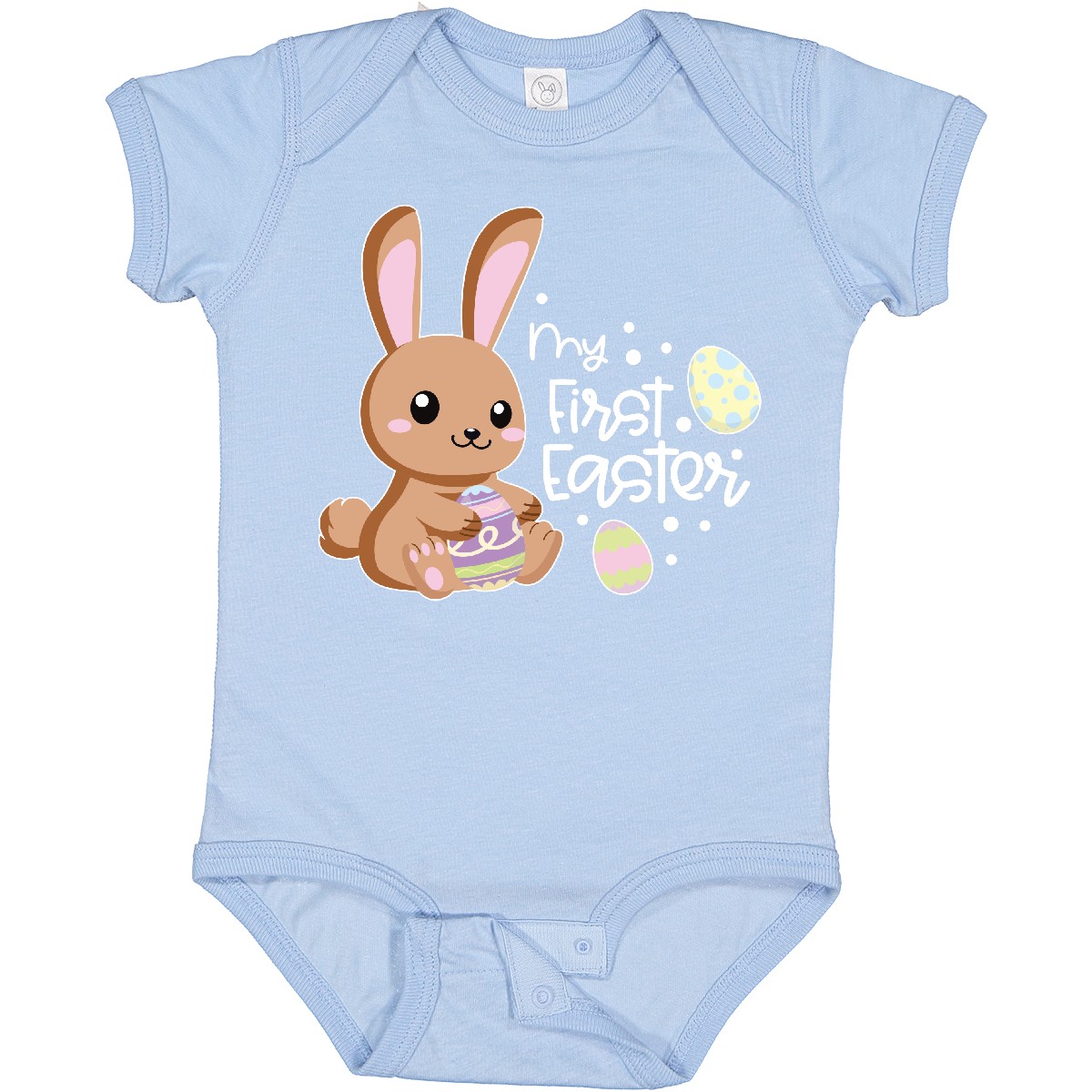 Inktastic My 1st Easter With Cute Brown Bunny And Easter Eggs Baby Bodysuit Kids