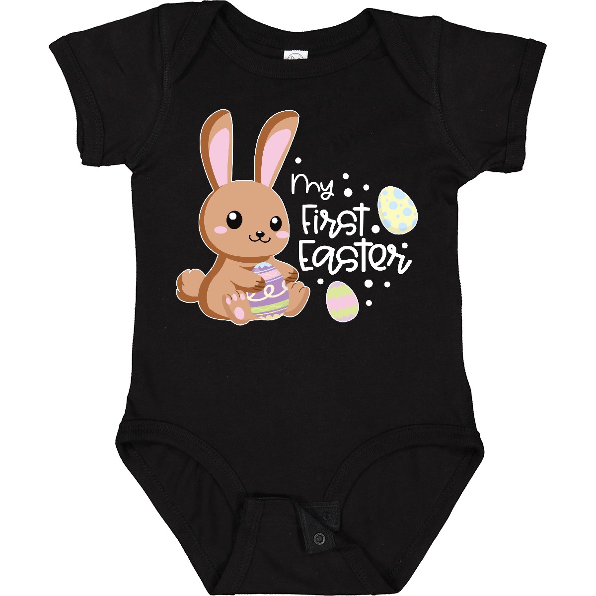 Inktastic My 1st Easter With Cute Brown Bunny And Easter Eggs Baby Bodysuit Kids