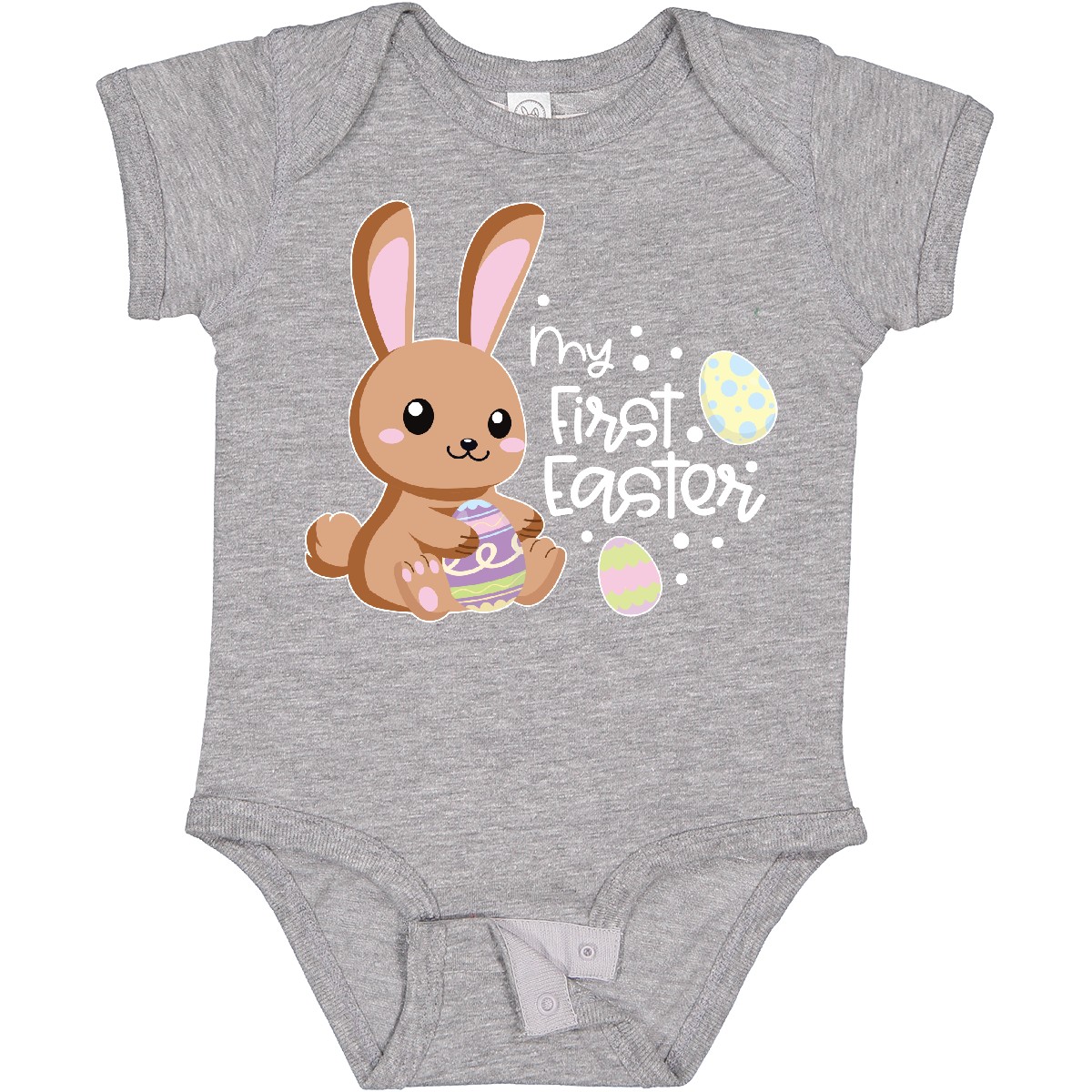 Inktastic My 1st Easter With Cute Brown Bunny And Easter Eggs Baby Bodysuit Kids