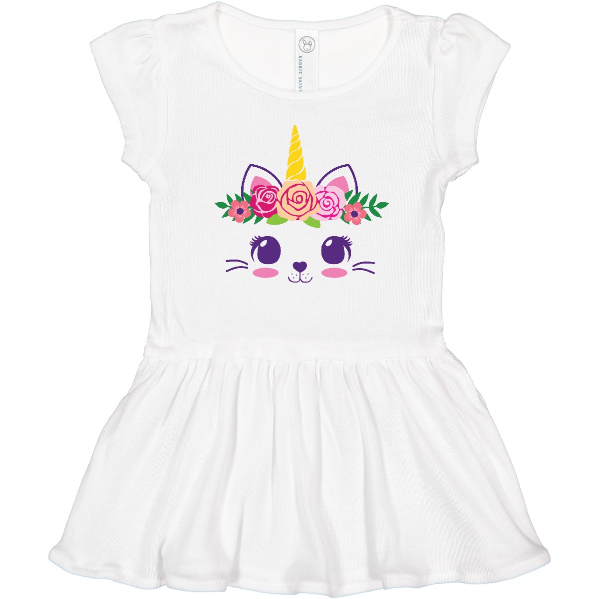 Inktastic Cute Unicorn Cat Face With Flowers Toddler Dress Animals Feline Flower - Picture 5 of 7