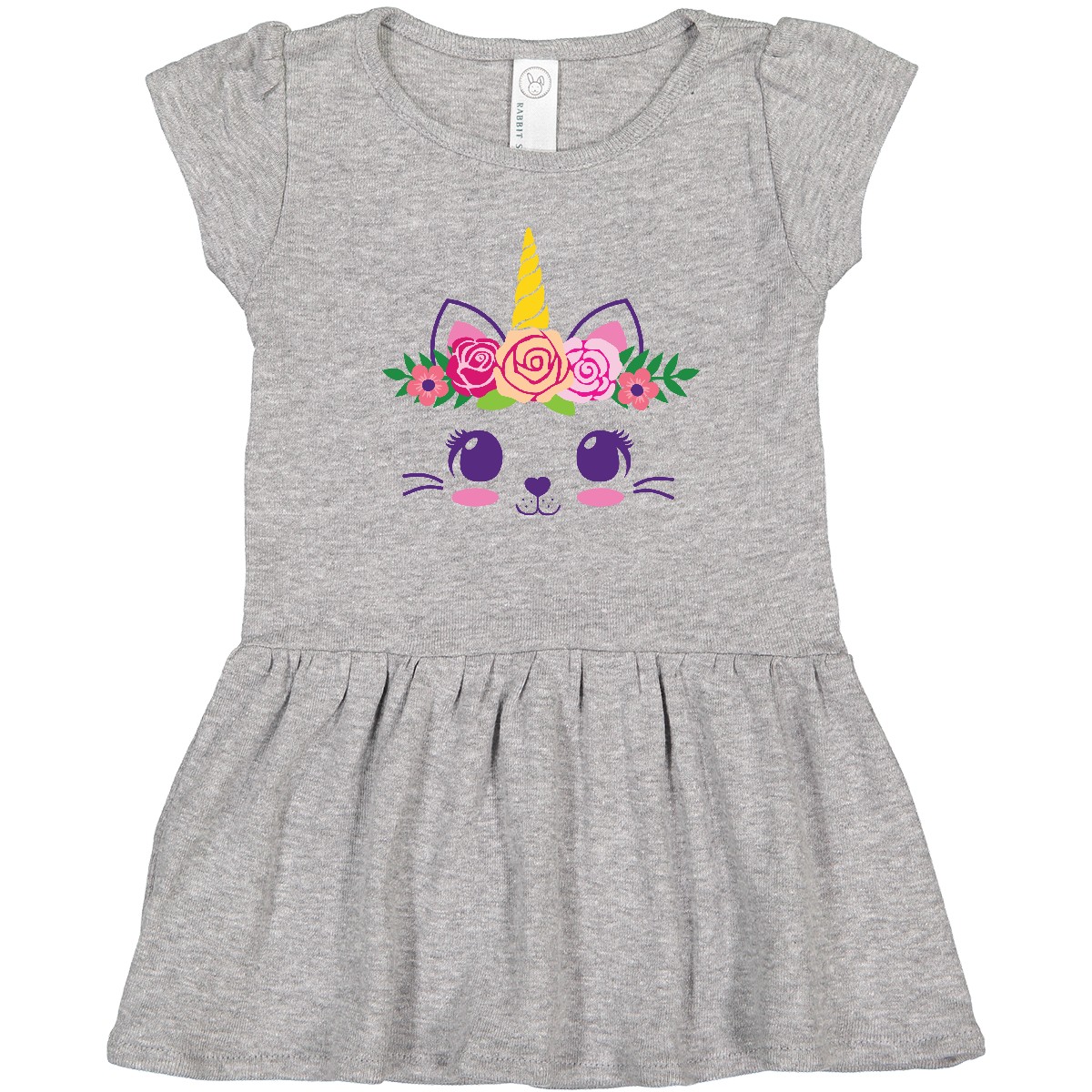 Inktastic Cute Unicorn Cat Face With Flowers Toddler Dress Animals Feline Flower - Picture 2 of 7