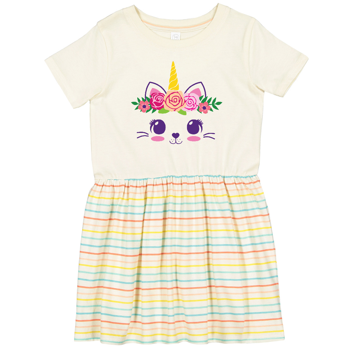 Inktastic Cute Unicorn Cat Face With Flowers Toddler Dress Animals Feline Flower - Picture 4 of 7