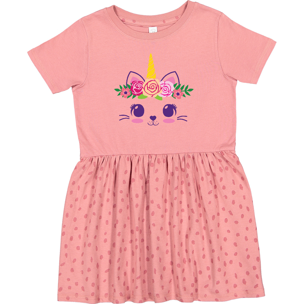 Inktastic Cute Unicorn Cat Face With Flowers Toddler Dress Animals Feline Flower - Picture 3 of 7