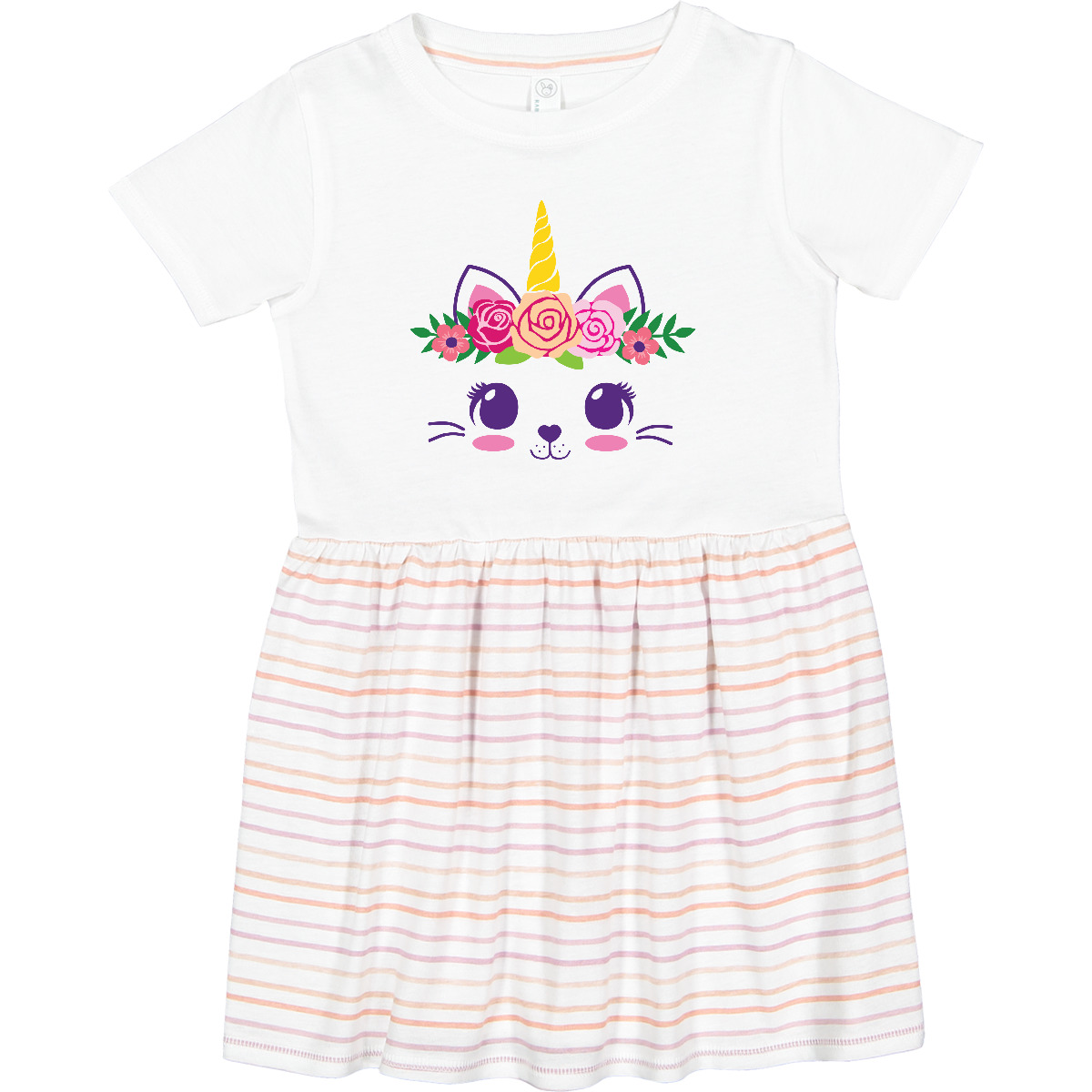 Inktastic Cute Unicorn Cat Face With Flowers Toddler Dress Animals Feline Flower - Picture 7 of 7
