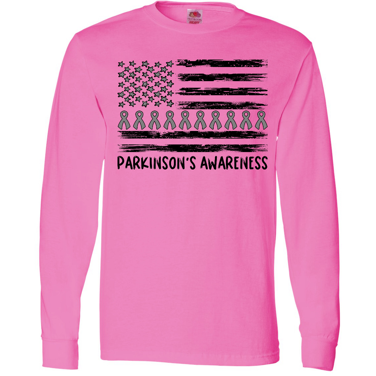 Inktastic Parkinson’s Awareness Gray Ribbons And Flag Long Sleeve T-Shirt Ribbon