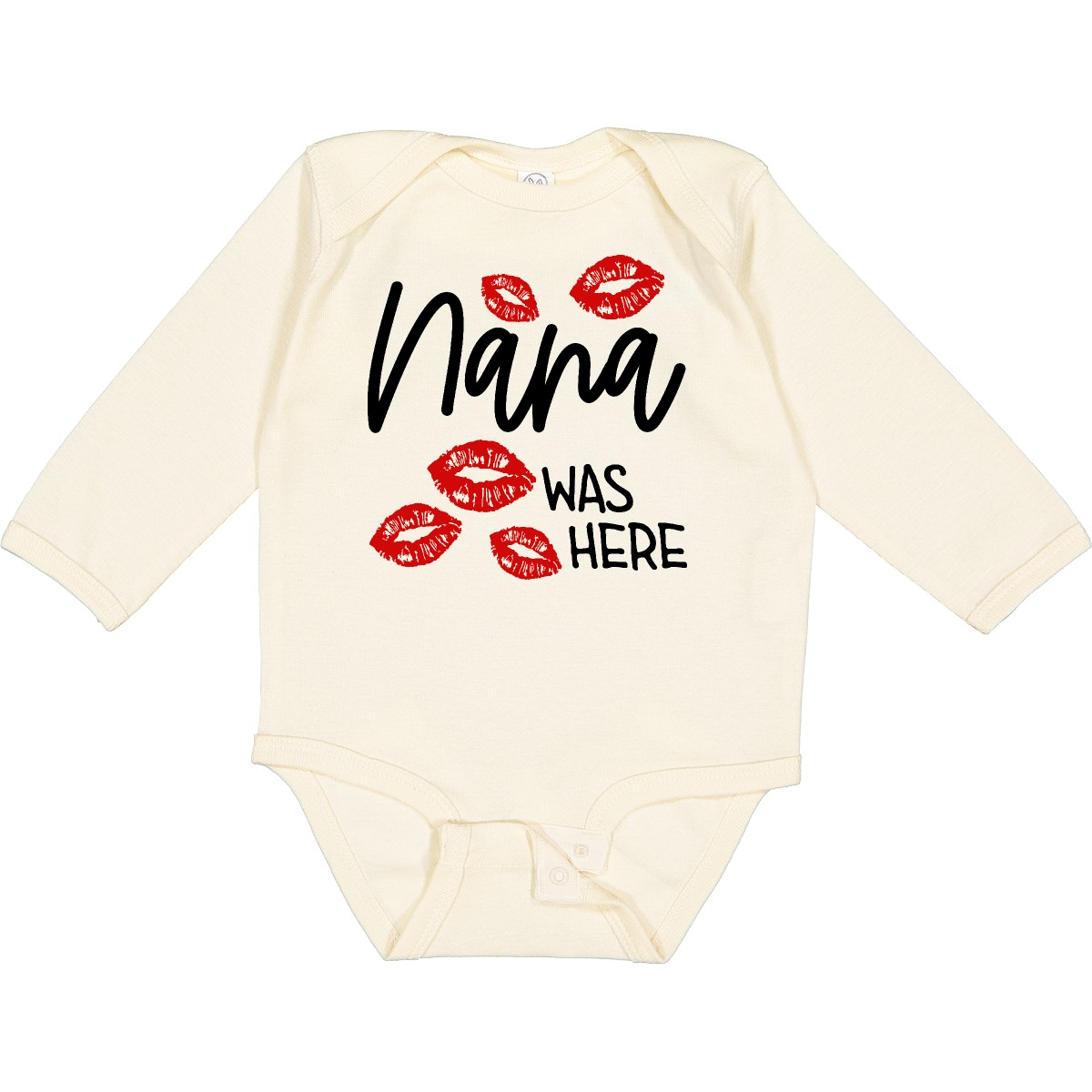 にの Inktastic Nana Was Here Red Kisses Long Sleeve Creeper Grandma