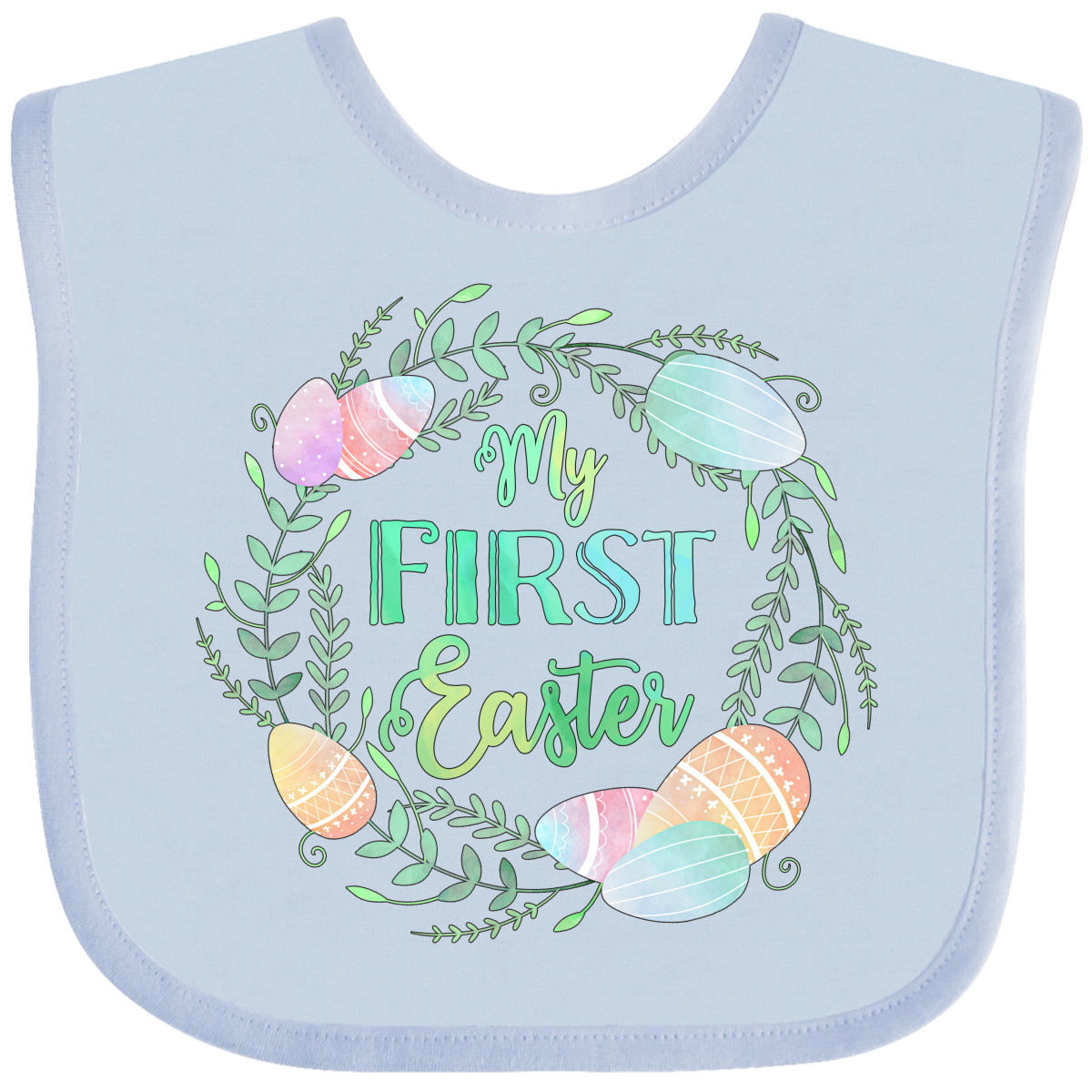 Inktastic My First Easter Pastel Colored Wreath Baby Bib Kids Egg Eggs Leaves