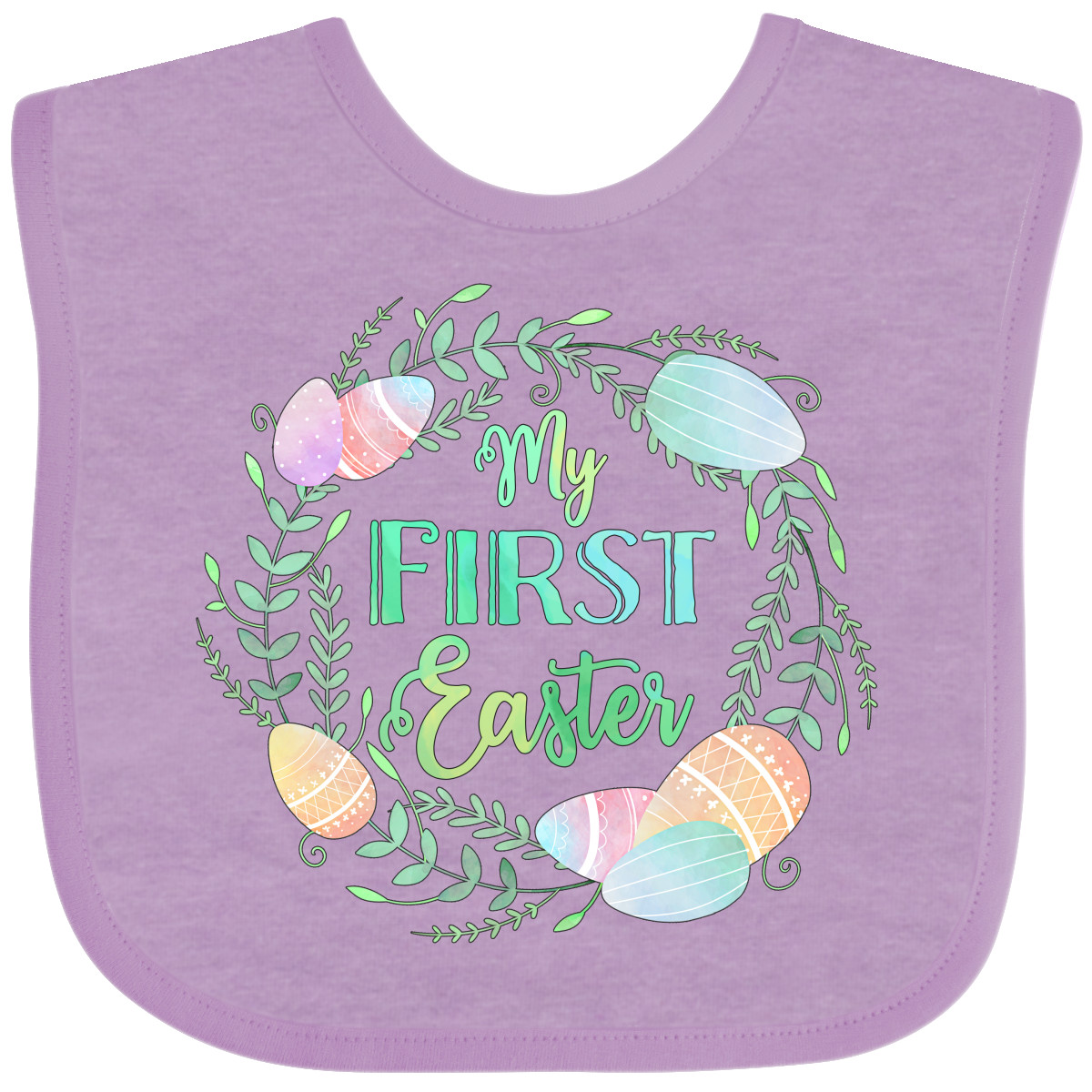 Inktastic My First Easter Pastel Colored Wreath Baby Bib Kids Egg Eggs Leaves