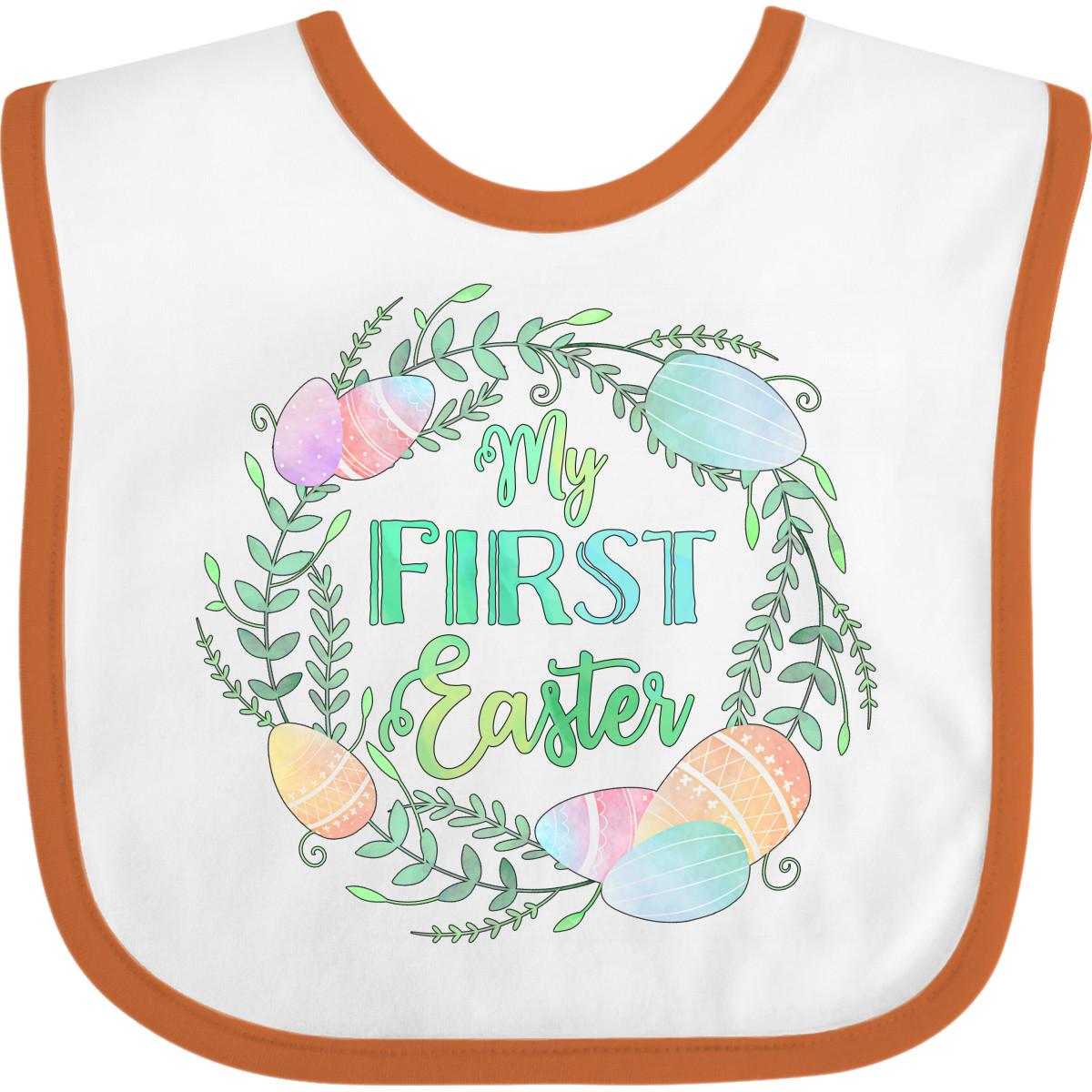 Inktastic My First Easter Pastel Colored Wreath Baby Bib Kids Egg Eggs Leaves